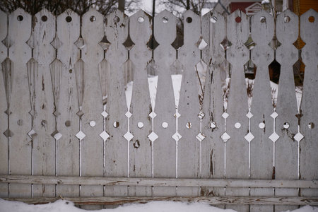 Old wooden fence background texture close upの写真素材