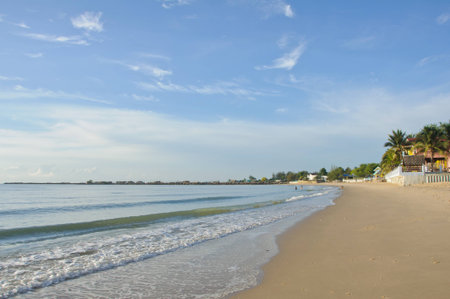 Beautiful beach and resorts in the morning at Chaam beach, Thaialndの写真素材