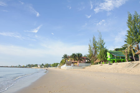 Beautiful beach and resorts in the morning at Chaam beach, Thaialndの写真素材