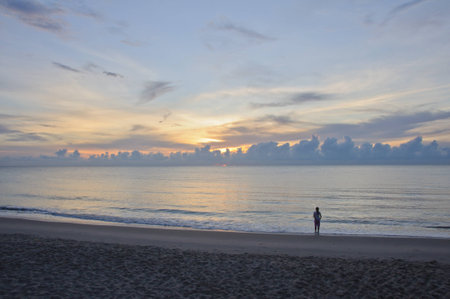 Beautiful sunrise in the morning at Chaam beach, Thailandの写真素材