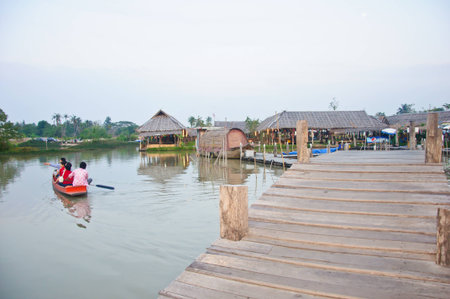 rowboat travel in the See Pak floating market, Cholburi, Thailandの写真素材