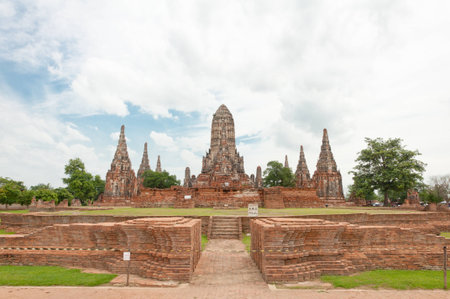 Ruined old temple build from brick at Chai Wat Tha Na Ram temple in Ayutthaya, Thailand の写真素材