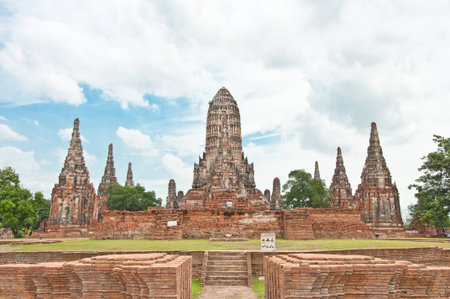 Ruined old temple build from brick at Chai Wat Tha Na Ram temple in Ayutthaya, Thailand の写真素材