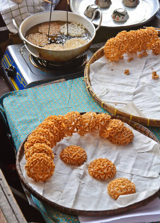 Powder fried dessert sold on the floating market in Ayuthaya, Thailandの写真素材
