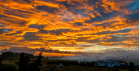 Dawn in front the cityの写真素材