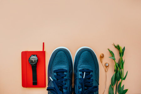 Casual flatlay with sneakersの写真素材