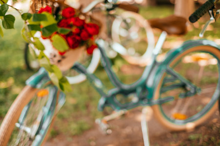 Blurred background with bicycles spotted during tweed run.の写真素材