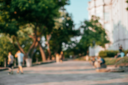 Blurred background with group of trees in the park.の写真素材