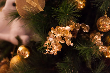 Blurred background of Christmas garland lights. Warm and sparkle.