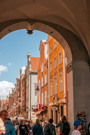 Gdansk, Poland - July 2, 2019: Beautiful streets and medieval architecture of Gdansk old town.のeditorial素材