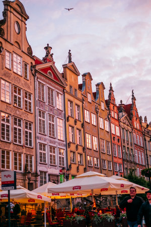 Gdansk, Poland - July 2, 2019: Beautiful streets and medieval architecture of Gdansk old town.