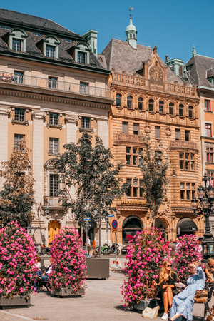 Stockholm, Sweden - June 28, 2019: Old narrow streets and yellow buildings of Stockholm.のeditorial素材