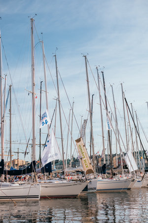 Stockholm, Sweden - June 28, 2019: Yacht parking in harbor in Stockholm.のeditorial素材