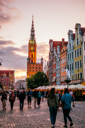Gdansk, Poland - July 2, 2019: Beautiful streets and medieval architecture of Gdansk old town.