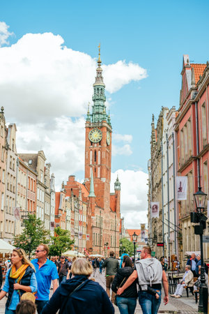 Gdansk, Poland - July 2, 2019: Beautiful streets and medieval architecture of Gdansk old town.のeditorial素材