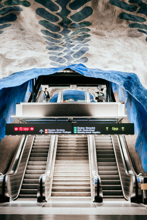 Stockholm, Sweden - June 28, 2019: T-Centralen metro station in Stockholm, Sweden. Blue Line metro station.のeditorial素材