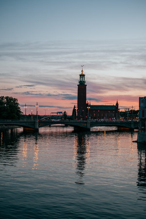 Stockholm, Sweden - June 27, 2019: Beautiful sunset scenery of the old town of Stockholm also known as Gamla Stan.のeditorial素材