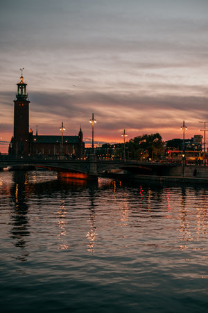 Stockholm, Sweden - June 27, 2019: Beautiful sunset scenery of the old town of Stockholm also known as Gamla Stan.のeditorial素材