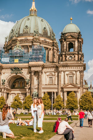 Berlin, Germany - September 5, 2019: tourists taking photos in front of the Berliner Dom.のeditorial素材