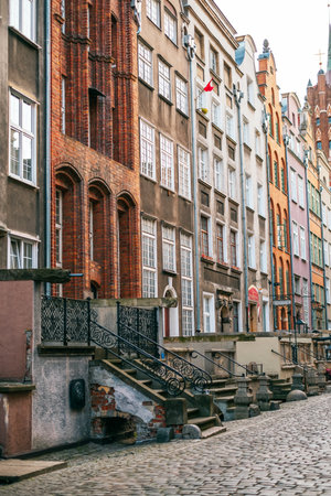 Gdansk, Poland - July 2, 2019: Beautiful streets and medieval architecture of Gdansk old town.のeditorial素材