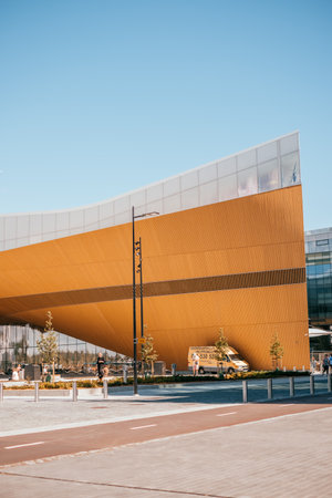 Helsinki, Finland - July 1, 2019: modern building of The Helsinki Central Library Oodi, public library in Helsinki.のeditorial素材