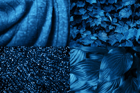 Creative collage with blue backgrounds. Color of the year concept.の写真素材