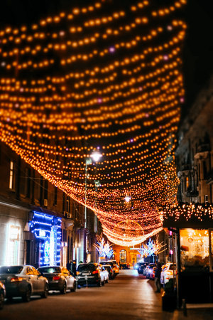 Kyiv, Ukraine - January 2, 2020: Christmas decoration in Kyiv suring holiday season.のeditorial素材