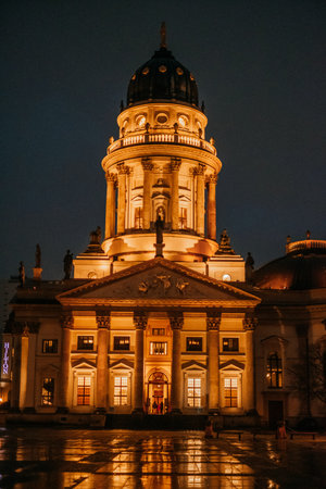 Berlin, Germany - February 2, 2020: The New Church also known as Deutscher Dom, German Cathedral at night.のeditorial素材