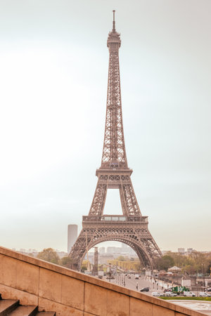Paris, France - April 7, 2019: beautiful view on Eiffel Tower from the Trocadero.のeditorial素材