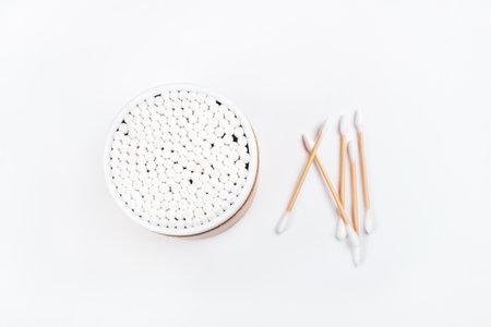 Zero waste concept flatlay with bamboo cotton budsの写真素材