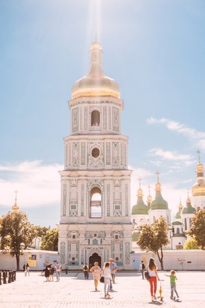 Kyiv, Ukraine - August 20, 2020: Saint Sophias Cathedral bell tower in Kyiv in summer.のeditorial素材