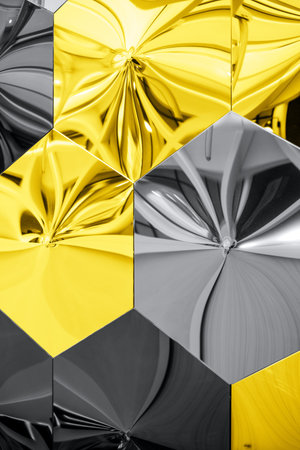Abstract background with liquid reflections in metal.の写真素材