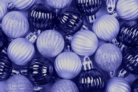 Violet Christmas baubles background. New Year and Christmas concept.の写真素材