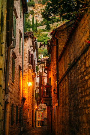 Kotor, Montenegro - September 1, 2021: tourists on beautiful medieval streets of Kotor old town.のeditorial素材