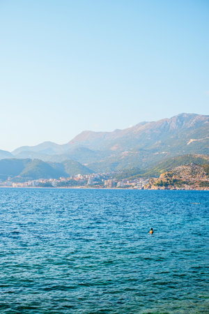 Amazing clear water of the Adriatic Sea in Montenegro.の写真素材