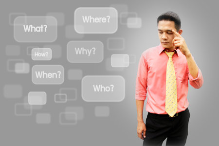 The man is thinking to solve problems. (what when where why how)