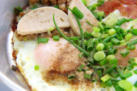 Egg fire in small pan for breakfast  Thai food style の写真素材