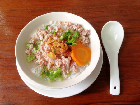 Boiled pork porridge in white ceramicの素材