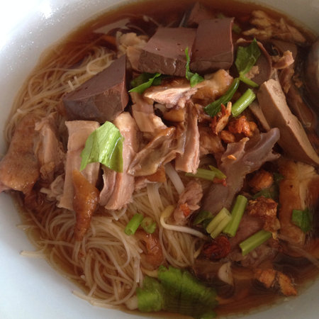 close up duck noodle in blow.の素材
