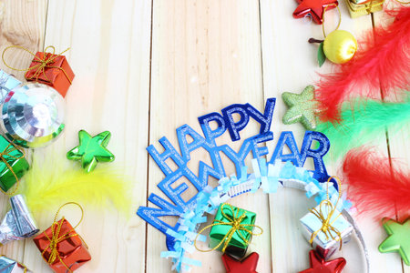 new year party  decoration on wooden background