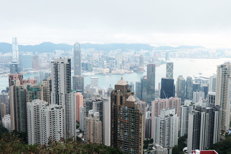 HONG KONG, CHINA - January 30,2016: Pictures of Hong Kong on a rainy cloudy sky.on January 30,2016 in Hong Kong.のeditorial素材