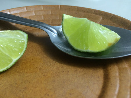Lemon on spoonの写真素材