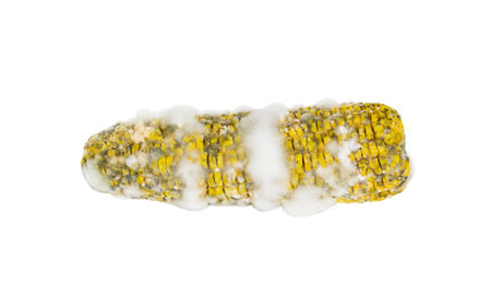 Rotten corn with fungus isolated on white backgroundの写真素材