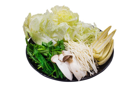Delicious vegetables set. cabbage, morning glory, eryngii mushroom and Young corn. Isolated on white background with clipping path.の写真素材