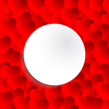 Valentine's day concept Red heart shape and white circle with space. Abstract background vector illustration.のイラスト素材