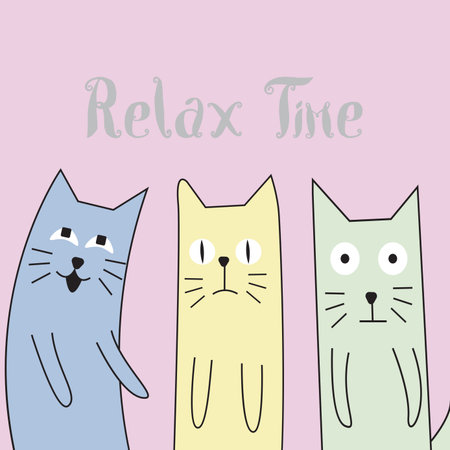 Cute cat family in relax time concept. Vector illustration.のイラスト素材