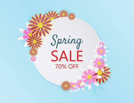 Creative spring sale banner background papercut style. Vector illustration. template. poster. advertising board. flyer. brochure. voucher discount. invitation.のイラスト素材
