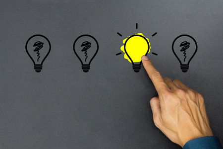Creative ideas concept. Conceptual different thinking or leadership. A businessman hand choose a one...