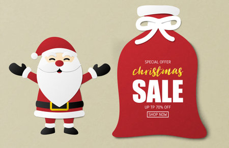 Christmas sale banner design in paper cut style. Vector illustration for backdrop, poster, brochure, flyer, advertising display.のイラスト素材