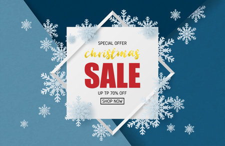 Christmas sale banner design in paper cut style. Vector illustration for backdrop, poster, brochure, flyer, advertising display.のイラスト素材